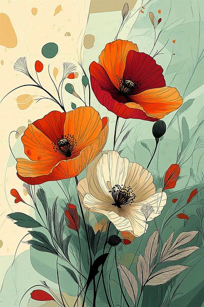 bBotanische Illustration von anmutigen Mohnblumen Nr.5 von Studio BB