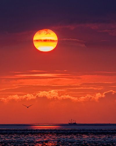 Zonsondergang boven de Waddenzee