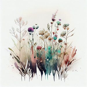 Aquarell, buntes minimalistisches Blumenfeld