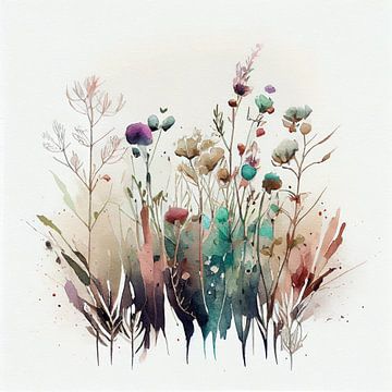 Watercolour, colourful minimalist field of flowers by Color Square