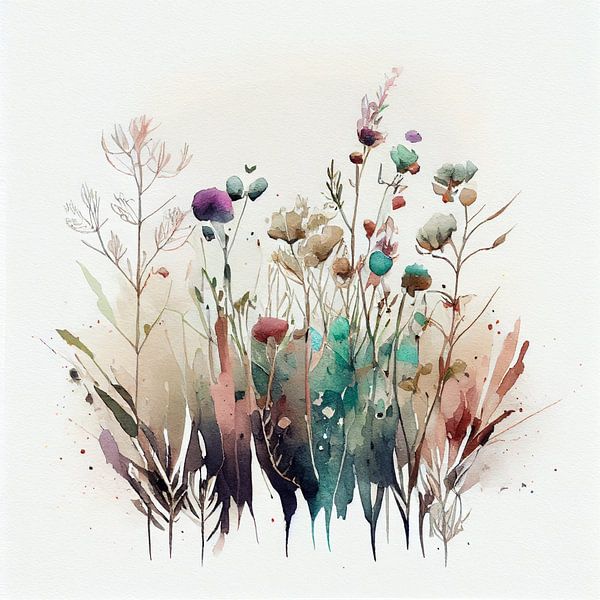Watercolour, colourful minimalist field of flowers by Color Square