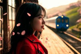 Woman at the railway station in spring by Poster Art Shop