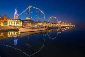 Abendansicht über die Skyline von Kampen in Overijssel von Sjoerd van der Wal Fotografie