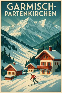Garmisch-Partenkirchen Reis Poster - Vintage Ski Resort Kunst van Travel Shop