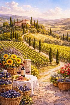 Tuscany Vineyard Sunset Countryside