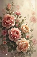 Romantic Floral Still Life - Vintage Art with Roses and Greenery