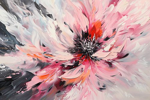 Abstract schilderij van chrysant in dynamische kleuren