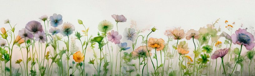 Serene Panorama painting with a border of flowers by Studio Pieternel