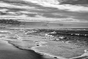 Zwart en wit beeld van de Noordzee kust