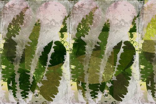 Varenbladeren. Moderne abstracte botanische kunst in groen en lichtgrijs