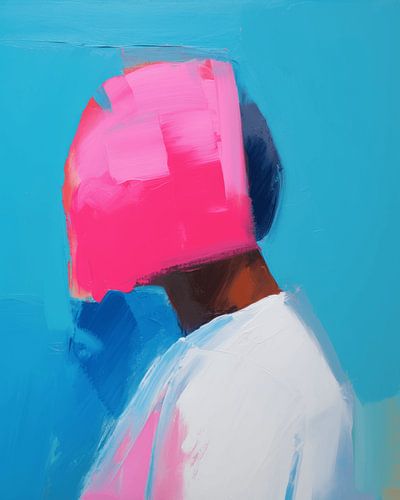 Abstract portret in roze en blauw