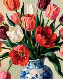 Tulpen in een vaas (2) Tulpenroes van Sander Van Laar