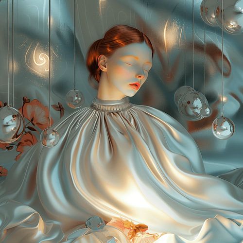 Meisje met rood haar in een vloeibare wereld