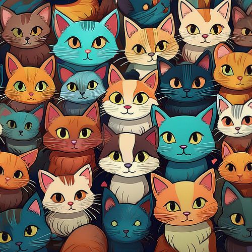Heel veel kleurrijke katten
