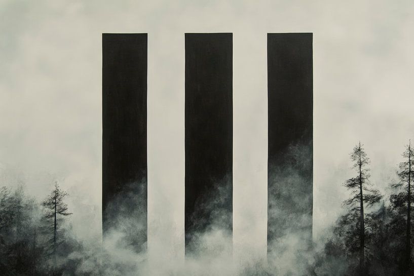 Dunkle Säulen im Nebel – Mystisch von Poster Art Shop