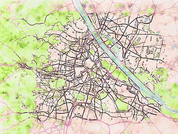 Kaart van Wenen in de stijl 'Soothing Spring' van Maporia
