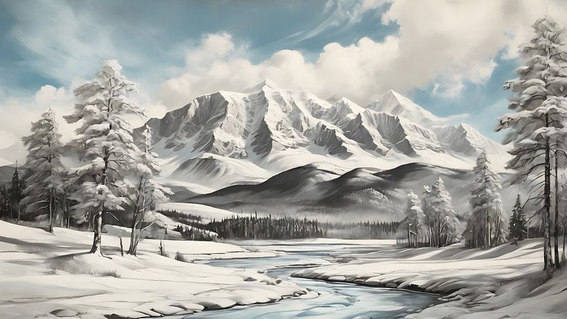 Painting Mountain Winter Landscape by Anton de Zeeuw