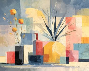 Bloemen in kleurige vazen