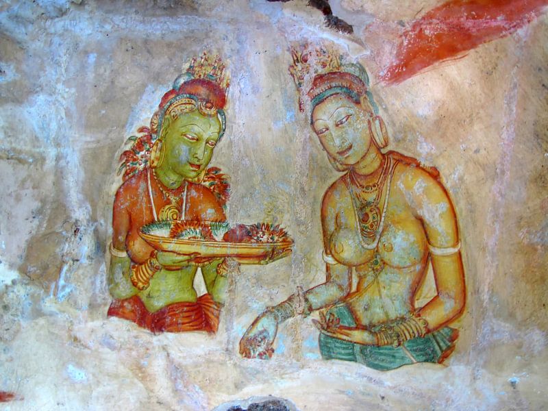 Fresco van de maagden in de Leeuwenrots (Sigirya), Sri Lanka van Rietje Bulthuis