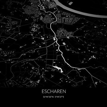 Zwart-witte landkaart van Escharen, Noord-Brabant. van Rezona