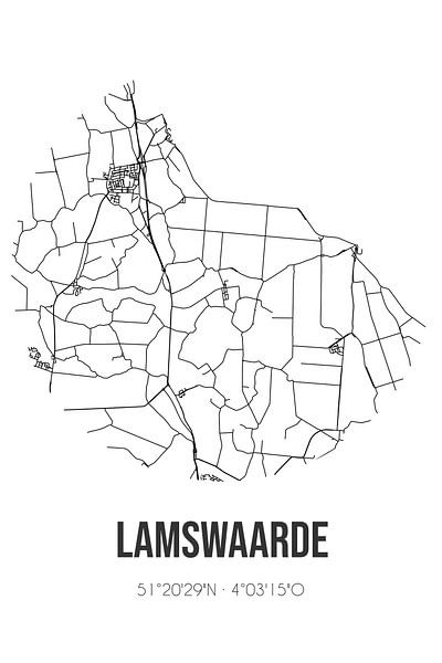 Lamswaarde (Zeeland) | Map | Black and white by Prints of Place