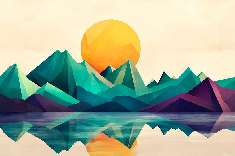 Geometric mountains and sunset by Poster Art Shop