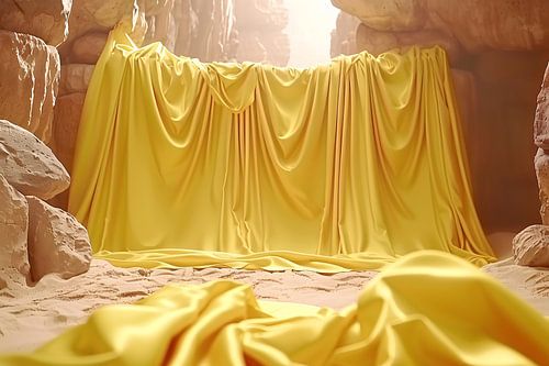Toile jaune dans un décor naturel de grotte