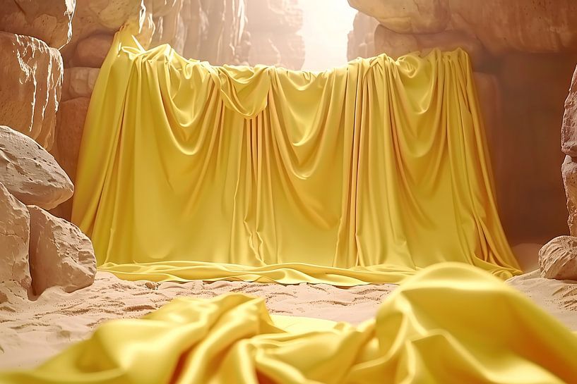 Yellow canvas in natural cave setting by Art & Soul Creations