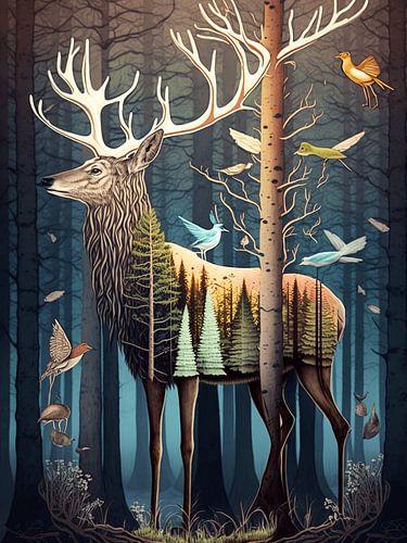 Stag ruler of the forest surreal majestic