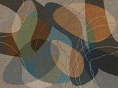 Brown, green, blue, beige organic shapes. Modern abstract retro geometric art in earthy tints by Dina Dankers thumbnail