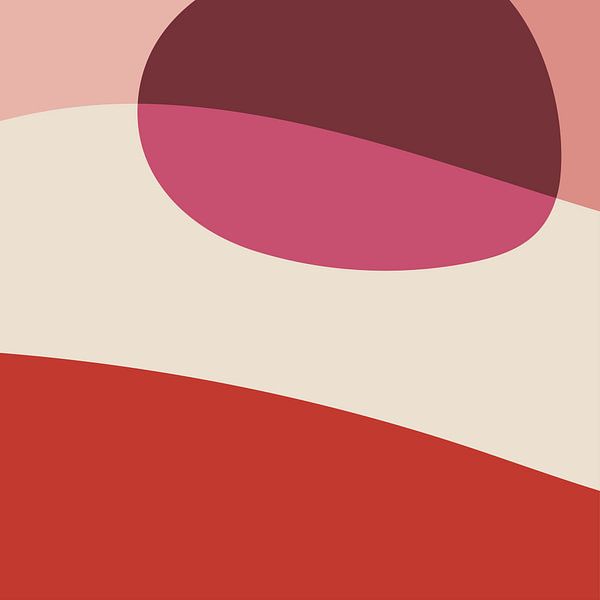 Abstract romantic landscape in pink, red, white, wine red by Dina Dankers