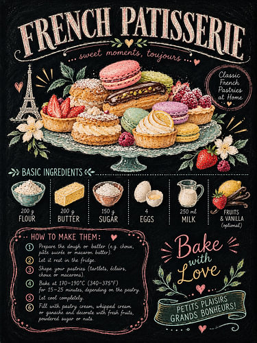 Pâtisserie française – Ardoise vintage de pâtisserie