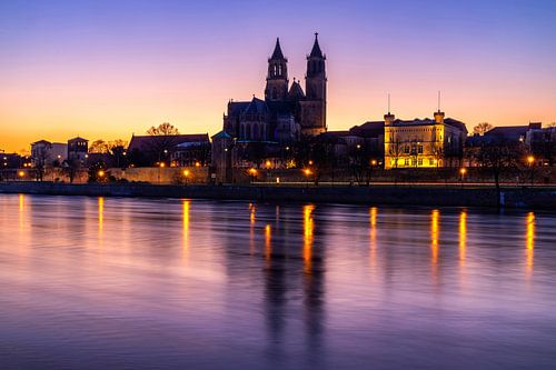 Magdeburg - cathedral and old town in the sunset