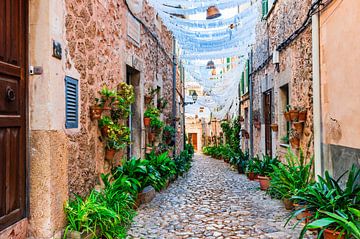 Spanje Mallorca, straat in het oude mediterrane dorp Valldemossa van Alex Winter