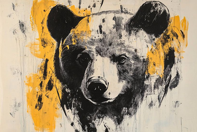 Modernes Bärenportrait mit Gelb von Imperial Art House
