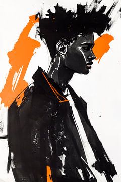 Black portrait with orange accents by Poster Art Shop