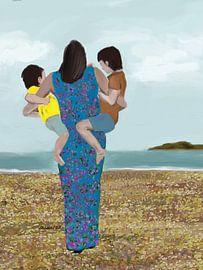 Mother's Beach Embrace by Osheensgallery