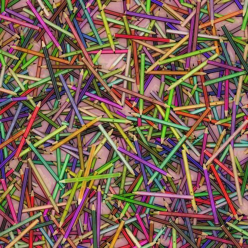 Colour pencils, a modern work with variegated colours