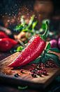 Fresh red chilli on a wooden board by Poster Art Shop thumbnail
