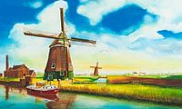 Molens Nederland (Landschap  aquarel) van David Soekana thumbnail