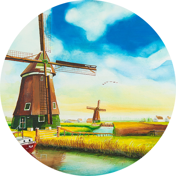 Molens Nederland (Landschap  aquarel) van David Soekana