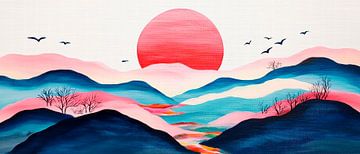 Kleurrijk landschap bij zonsondergang van Poster Art Shop