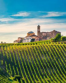 Montegrosso d'': Das Dorf Asti und die Weinbergreihen im Abendrot von Stefano Orazzini
