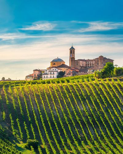 Montegrosso d'Asti Village and Sunset Vineyard Rows by Stefano Orazzini
