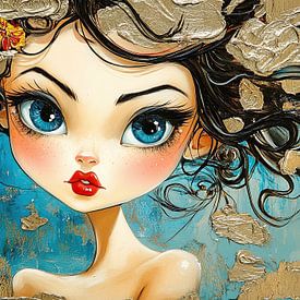 Modernes Frauenporträt mit Gold von Blickfänger Gemälde