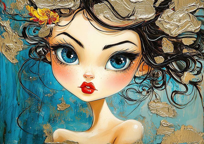 Modernes Frauenporträt mit Gold von Blickfänger Gemälde