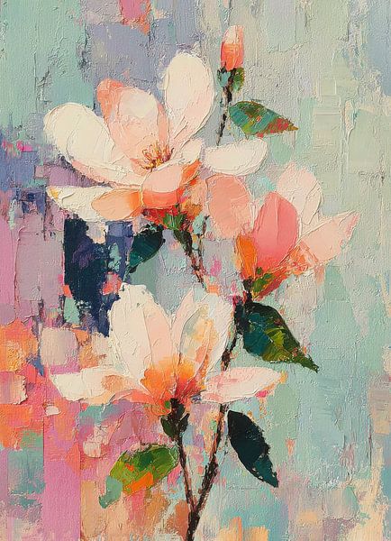 Magnolia bloesems - Abstract olieverfschilderij van Niklas Maximilian