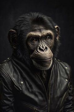 Chimpansee in leren jas van Bert Nijholt