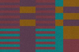 Geometrisches Retro-Muster. Bauhaus-Stil. Formen in Ocker, Lila, Violett. von Dina Dankers