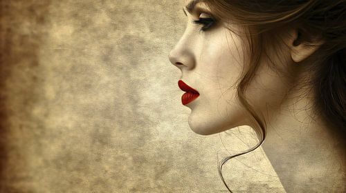 Profiel van een jonge vrouw met rode lippenstift